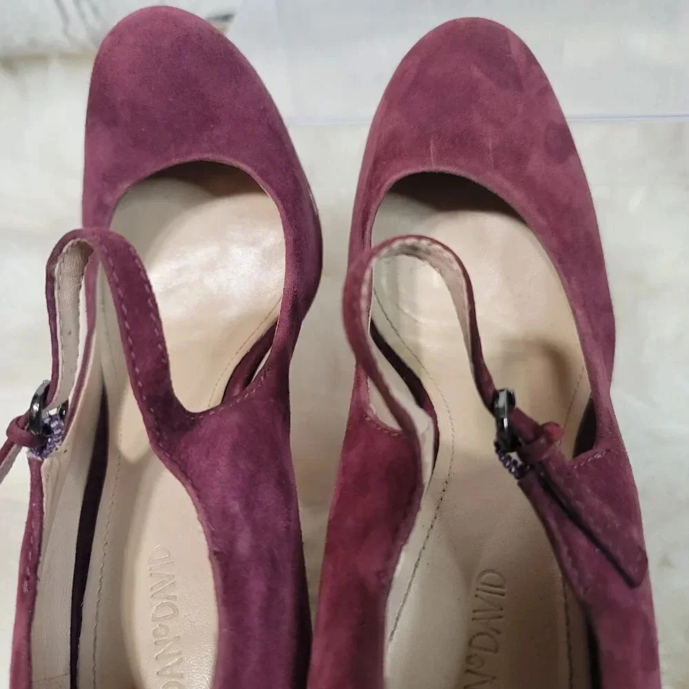 Joan & David Daquimberly Mary Jane Purple Gold Pumps Platform Heel Leather Suede - Picture 15 of 15